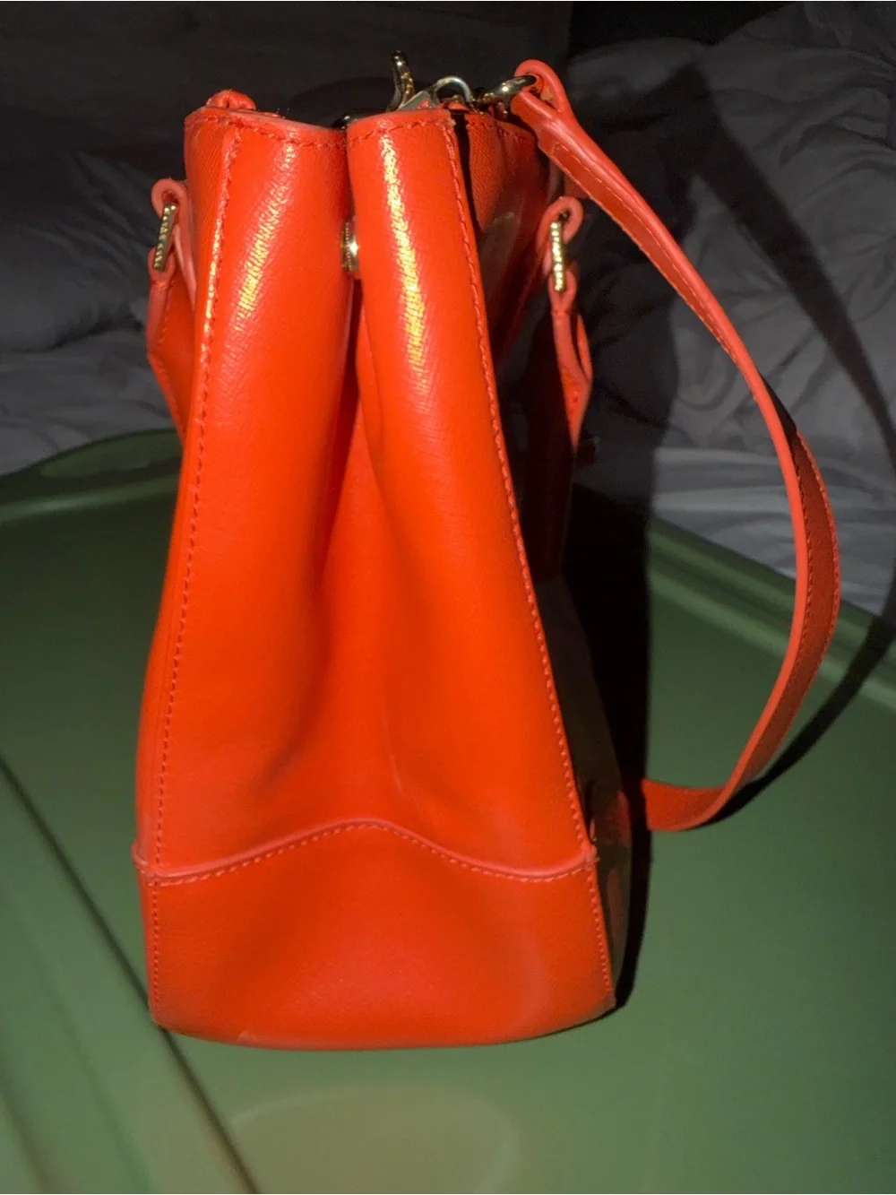 Tory Burch Orange Robinson Double Zip Top Handle Tote with Gold Logo